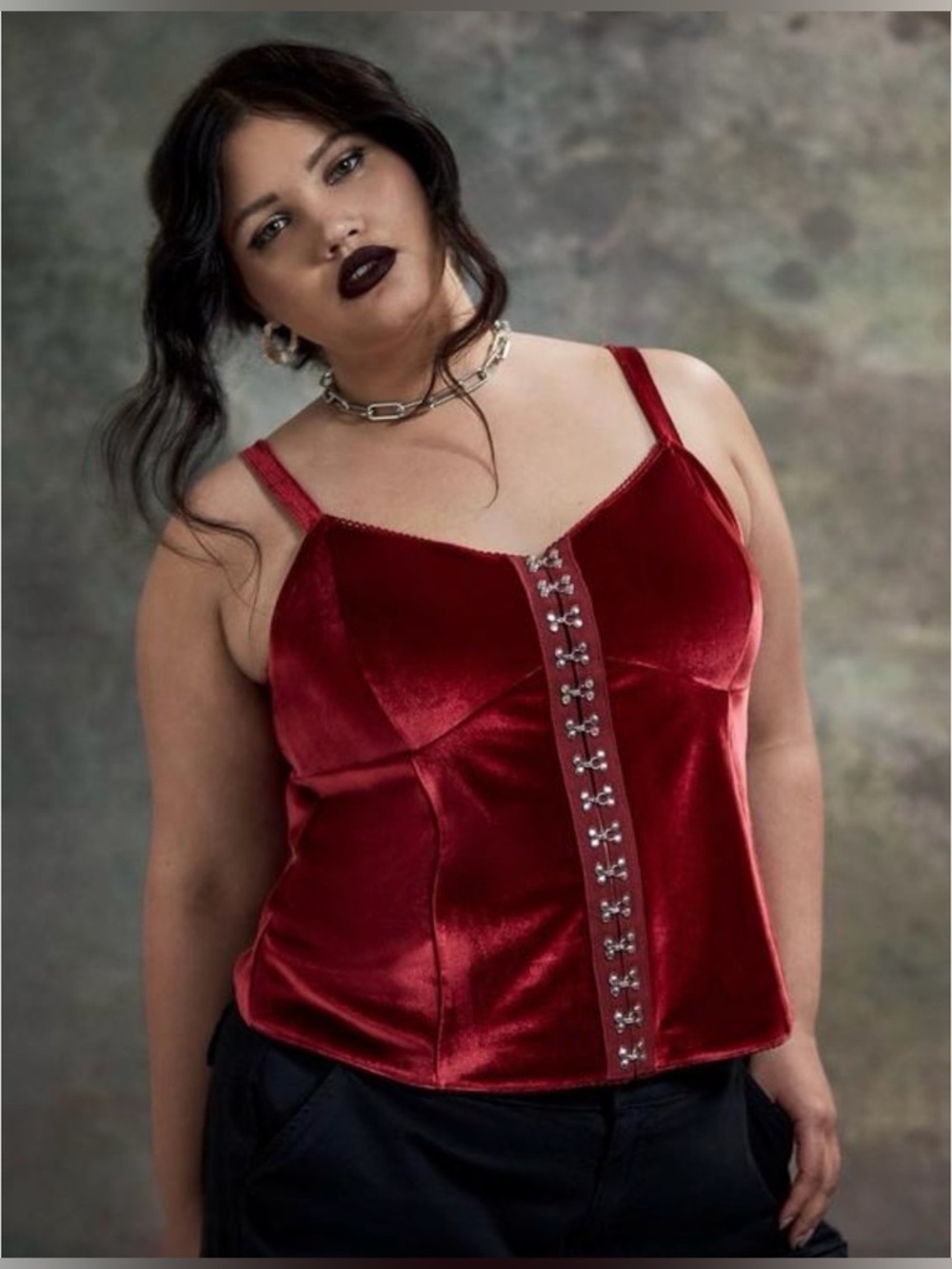 Torrid Nightfall Gothic Red Velvet Hook & Eye Cami Tanktop, Large, NWT! - Picture 10 of 16